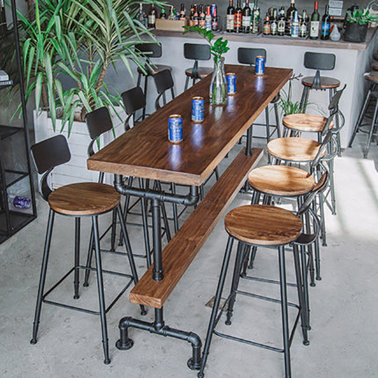 Industrial Rectangle Bar Height Table Solid Wood Trestle Counter Height Table 70.9"L x 15.7"W x 41.3"H Without Chairs Clearhalo 'Bar Furniture' 'Bar Tables' 'bar_tables' 'furn' 'furn_bar_tables' 'Furniture' 'Kitchen & Dining Furniture' 5848417