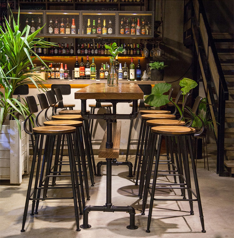 Industrial Rectangle Bar Height Table Solid Wood Trestle Counter Height Table 63"L x 15.7"W x 41.3"H Without Chairs Clearhalo 'Bar Furniture' 'Bar Tables' 'bar_tables' 'furn' 'furn_bar_tables' 'Furniture' 'Kitchen & Dining Furniture' 5848418