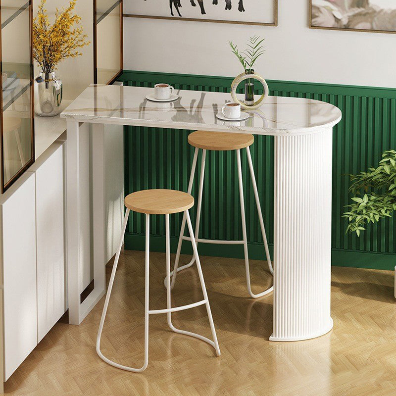 Modern Indoor Bar Height Table Double Pedestal Stone Bistro Accent Dining Table 47.2"L x 19.7"W x 40.6"H Without Chairs Clearhalo 'Bar Furniture' 'Bar Tables' 'bar_tables' 'furn' 'furn_bar_tables' 'Furniture' 'Kitchen & Dining Furniture' 5848496