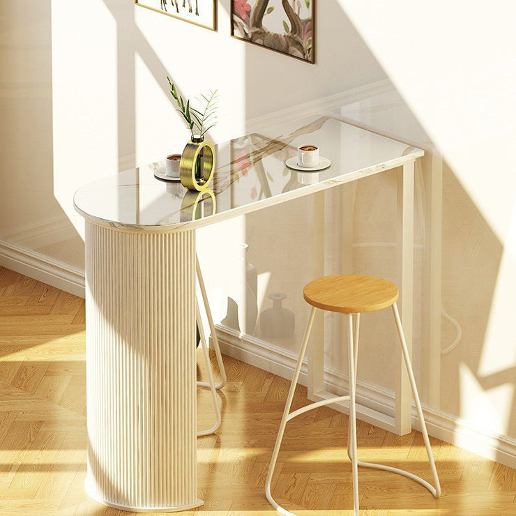 Modern Indoor Bar Height Table Double Pedestal Stone Bistro Accent Dining Table 63"L x 19.7"W x 40.6"H Without Chairs Clearhalo 'Bar Furniture' 'Bar Tables' 'bar_tables' 'furn' 'furn_bar_tables' 'Furniture' 'Kitchen & Dining Furniture' 5848497