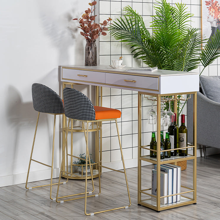 Tavolo da cocktail bar rettangolo glam a doppio piedistallo/tavolo da pub con cassetto