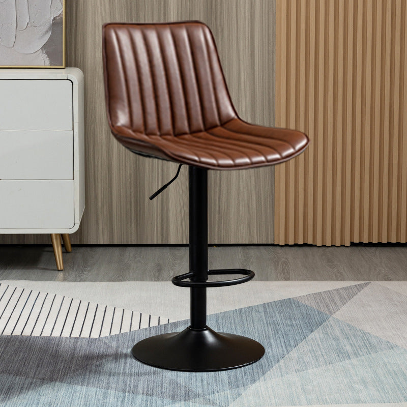 Scandinavian Metal Stool Adjustable Low Back Faux Leather Barstools in Matte Finish Red Brown 1 Piece Bar Stool(31"H) Clearhalo 'Bar Furniture' 'Bar Stools' 'bar_stools' 'furn' 'furn_bar_stools' 'Furniture' 'Kitchen & Dining Furniture' 5848782