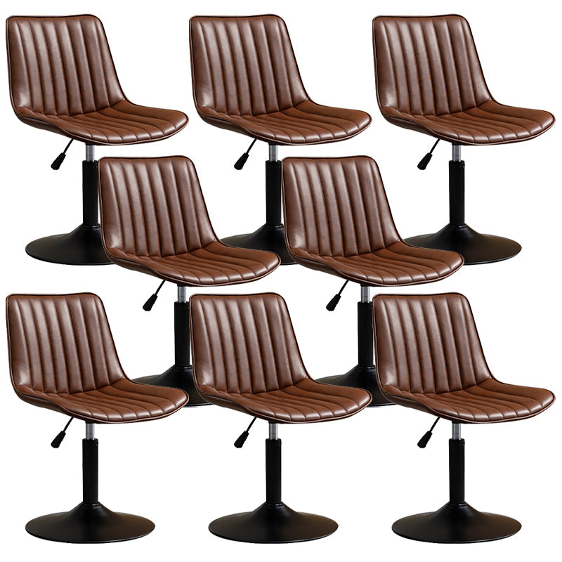 Scandinavian Metal Stool Adjustable Low Back Faux Leather Barstools in Matte Finish Red Brown 8 Piece Set Short Stool(22"H) Clearhalo 'Bar Furniture' 'Bar Stools' 'bar_stools' 'furn' 'furn_bar_stools' 'Furniture' 'Kitchen & Dining Furniture' 5848801