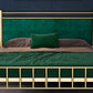 Cama de cabecera tapizada glamorosa con patas de metal en cama de marco abierto