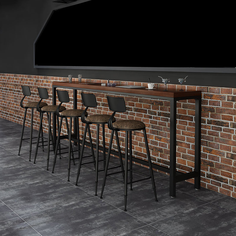 Industrial Rectangle Bar Table Solid Wood Bar Dining Table with Trestle Base 86.6"L x 15.7"W x 41.3"H Without Chairs Clearhalo 'Bar Furniture' 'Bar Tables' 'bar_tables' 'furn' 'furn_bar_tables' 'Furniture' 'Kitchen & Dining Furniture' 5849140