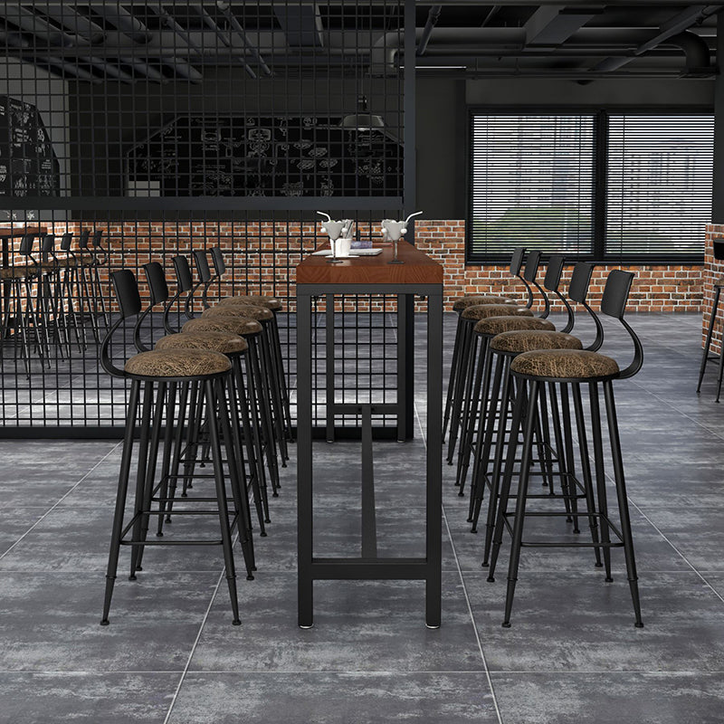 Industrial Rectangle Bar Table Solid Wood Bar Dining Table with Trestle Base 78.7"L x 15.7"W x 41.3"H Without Chairs Clearhalo 'Bar Furniture' 'Bar Tables' 'bar_tables' 'furn' 'furn_bar_tables' 'Furniture' 'Kitchen & Dining Furniture' 5849143