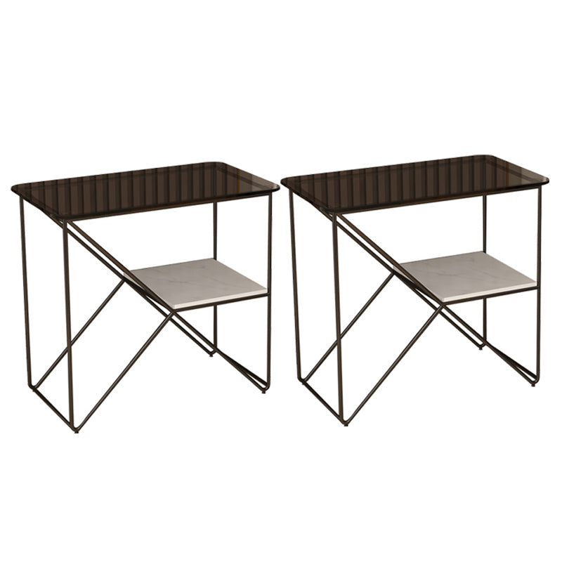 Mesa de noche de acento de metal de 25.59 "de 25.59" Mesa de noche industrial con 2 estantes