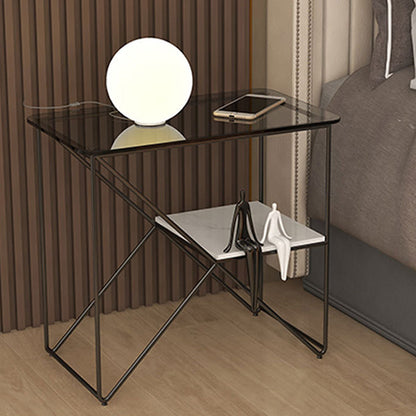 Mesa de noche de acento de metal de 25.59 "de 25.59" Mesa de noche industrial con 2 estantes