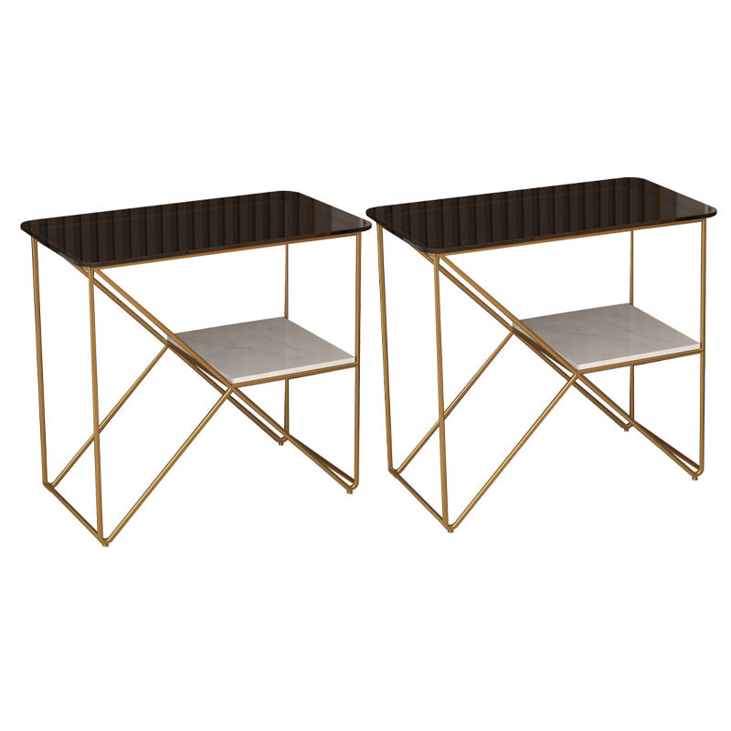 Mesa de noche de acento de metal de 25.59 "de 25.59" Mesa de noche industrial con 2 estantes