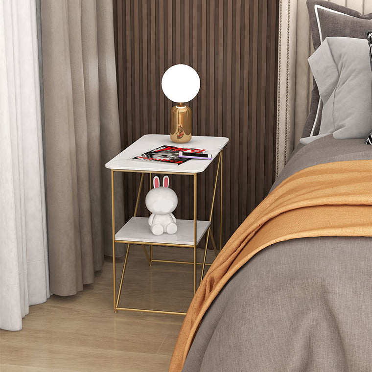 Mesa de noche de acento de metal de 25.59 "de 25.59" Mesa de noche industrial con 2 estantes