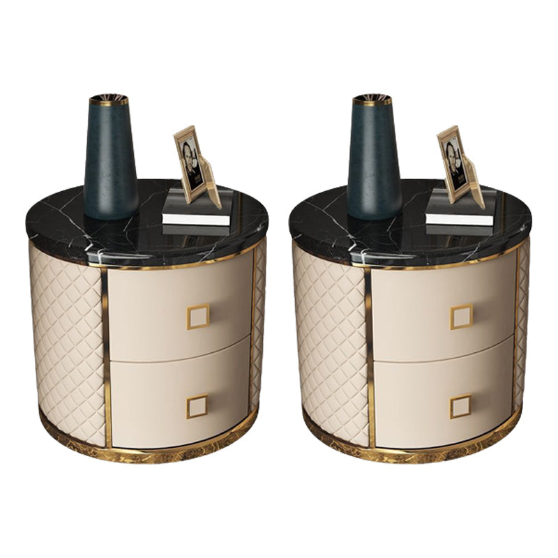 Round Accent Bedside Cabinet Solid Wood Accent Table Nightstand with 2 - Drawer Black-Yellow 2 Piece Set Clearhalo 'Bedroom Furniture' 'furn' 'furn_night_stand' 'Furniture' 'night_stand' 'Nightstands' 5849435