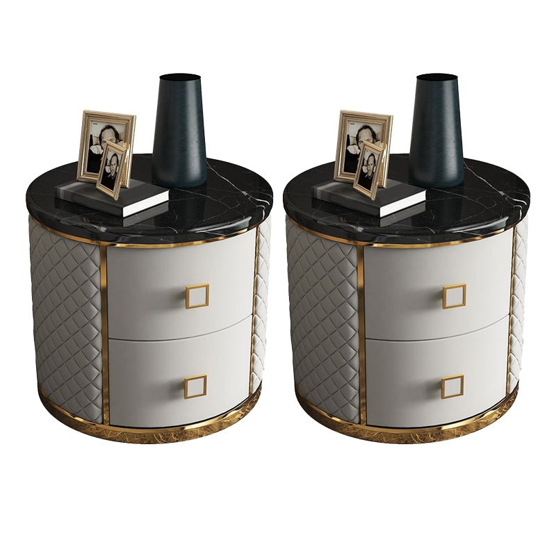 Round Accent Bedside Cabinet Solid Wood Accent Table Nightstand with 2 - Drawer White-Black 2 Piece Set Clearhalo 'Bedroom Furniture' 'furn' 'furn_night_stand' 'Furniture' 'night_stand' 'Nightstands' 5849436