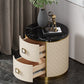 Round Accent Bedside Cabinet Solid Wood Accent Table Nightstand with 2 - Drawer Black-Yellow 1 Piece Clearhalo 'Bedroom Furniture' 'furn' 'furn_night_stand' 'Furniture' 'night_stand' 'Nightstands' 5849437