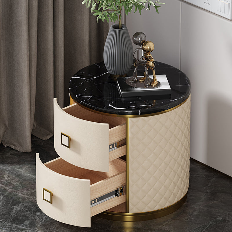 Round Accent Bedside Cabinet Solid Wood Accent Table Nightstand with 2 - Drawer Black-Yellow 1 Piece Clearhalo 'Bedroom Furniture' 'furn' 'furn_night_stand' 'Furniture' 'night_stand' 'Nightstands' 5849437