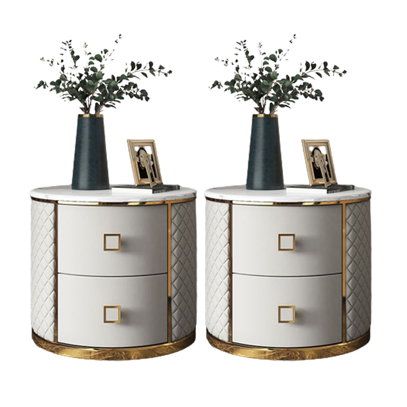 Round Accent Bedside Cabinet Solid Wood Accent Table Nightstand with 2 - Drawer Off-White 2 Piece Set Clearhalo 'Bedroom Furniture' 'furn' 'furn_night_stand' 'Furniture' 'night_stand' 'Nightstands' 5849438