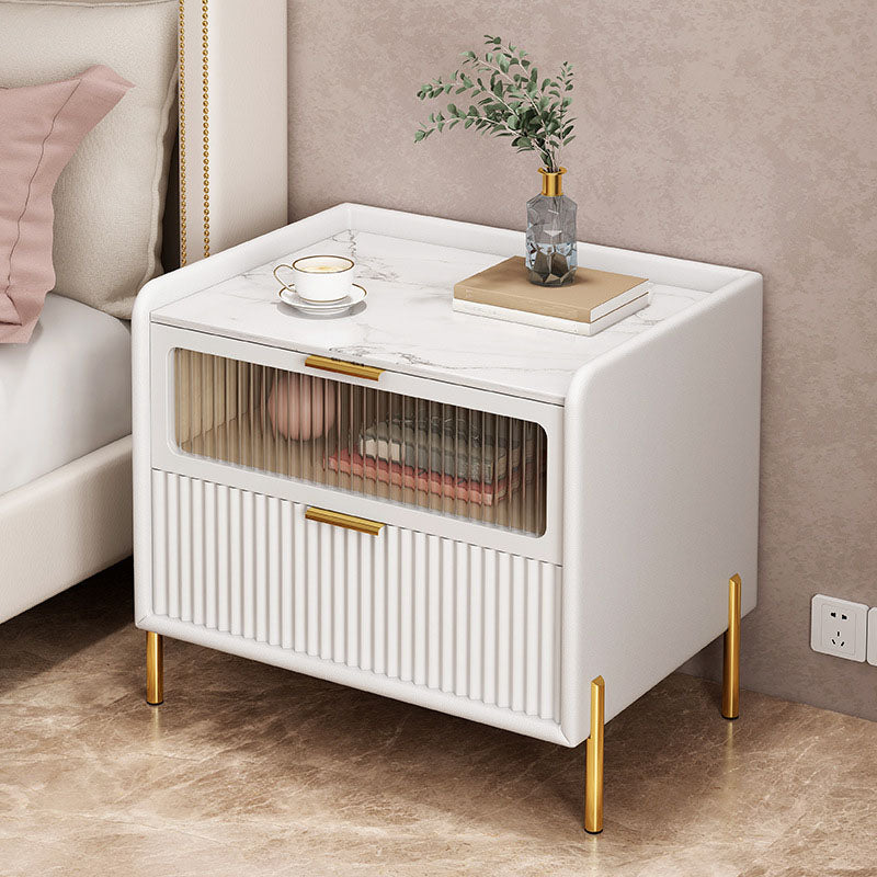 Glam Marble Accent Table Table Tableau 2 Tiroirs Armoire de chevet