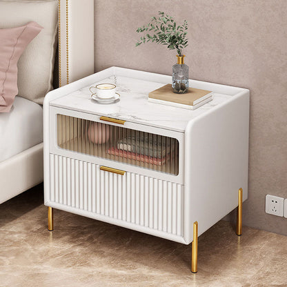 Glam Marble Accent Table Table Tableau 2 Tiroirs Armoire de chevet
