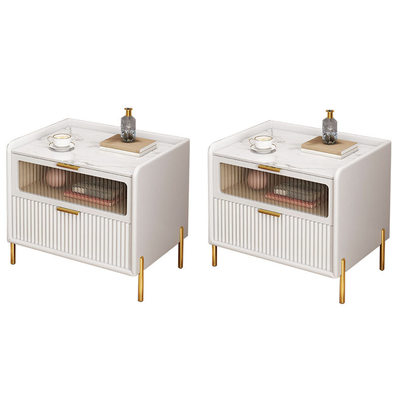 Glam Marble Accent Table Table Tableau 2 Tiroirs Armoire de chevet