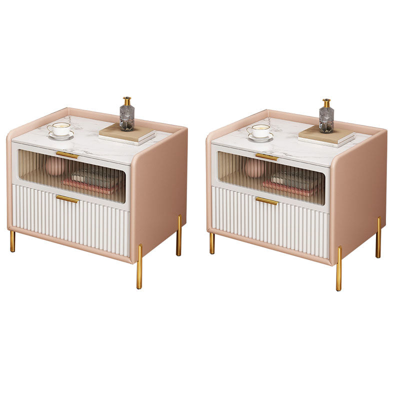 Glam Marble Accent Table Table Tableau 2 Tiroirs Armoire de chevet
