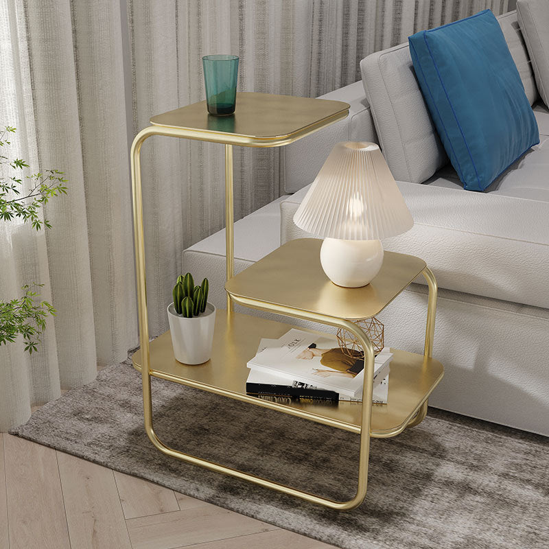 Open Storage Accent Table Nightstand Industrial Metal Bed Nightstand 24.4"L x 11"W x 24.4"H Gold 1 Piece Clearhalo 'Bedroom Furniture' 'furn' 'furn_night_stand' 'Furniture' 'night_stand' 'Nightstands' 5849508