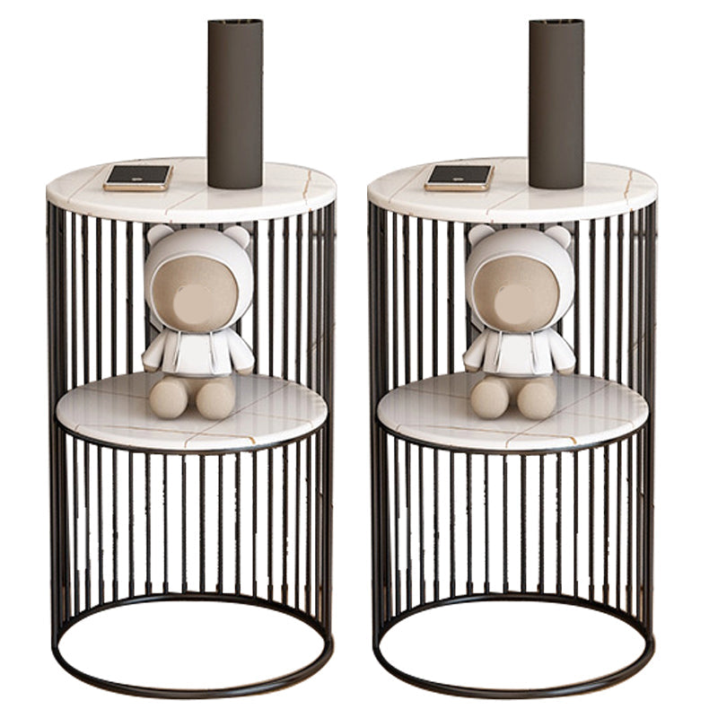 21.65" Tall Stone Night Table 2-shelf Accent Table Nightstand White-Gold 2 Piece Set Clearhalo 'Bedroom Furniture' 'furn' 'furn_night_stand' 'Furniture' 'night_stand' 'Nightstands' 5849550