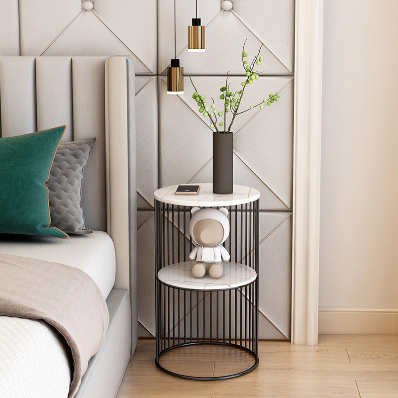 21.65" Tall Stone Night Table 2-shelf Accent Table Nightstand White-Gold 1 Piece Clearhalo 'Bedroom Furniture' 'furn' 'furn_night_stand' 'Furniture' 'night_stand' 'Nightstands' 5849553