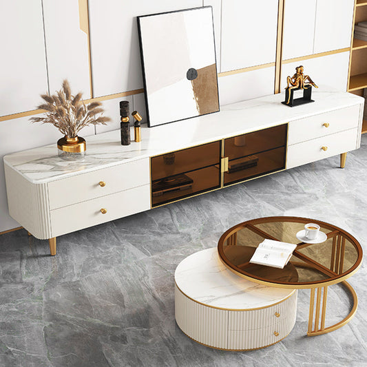 Glam Stone TV console TV bianco con cassetti e archiviazione