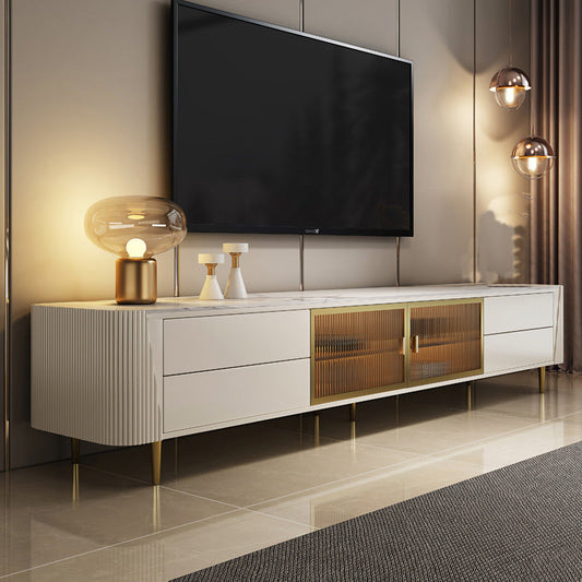 Glam Stone TV Media Console Stand di archiviazione chiusa in bianco