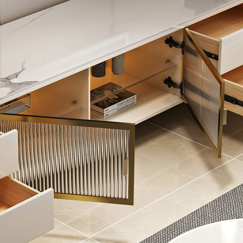 Glam Stone TV Media Console Stand di archiviazione chiusa in bianco