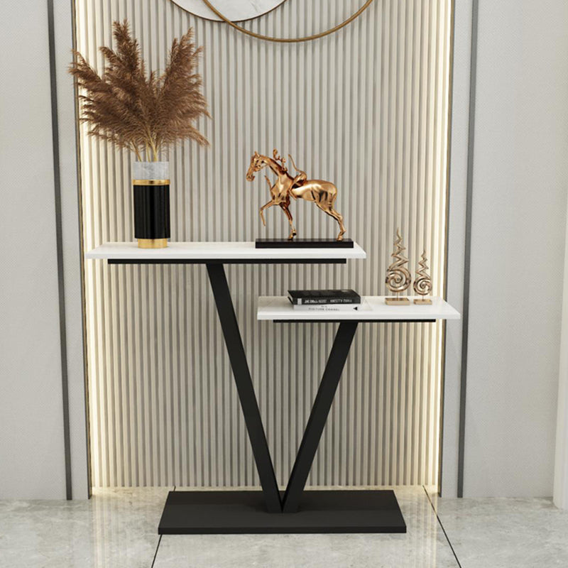 Tavolo da divano di divano console in pietra contemporanea tavolo da rettangolo con scaffale per la sala