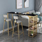 1/3 Pieces Luxurious Rectangular Pub Table Set Artificial Marble Top Bar Table Set 3 Pieces: Black Table, 2 Gray Stools Clearhalo 'Bar Furniture' 'furn' 'furn_home_bar_bar_sets' 'Furniture' 'Home Bars & Bar Sets' 'home_bar_bar_sets' 'Kitchen & Dining Furniture' 5850349