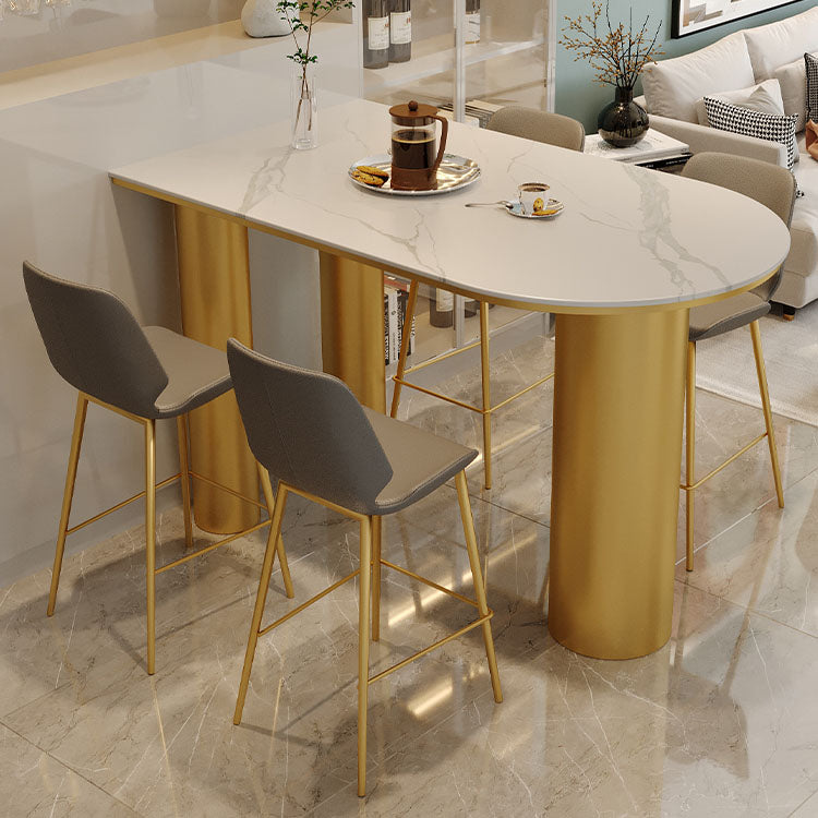 White Stone Top Counter Set Modern 1/2/5 Pieces Indoor Bar Stool and Table Set 5 Pieces: Gold Table, 4 Gray Stools Clearhalo 'Bar Furniture' 'furn' 'furn_home_bar_bar_sets' 'Furniture' 'Home Bars & Bar Sets' 'home_bar_bar_sets' 'Kitchen & Dining Furniture' 5850483