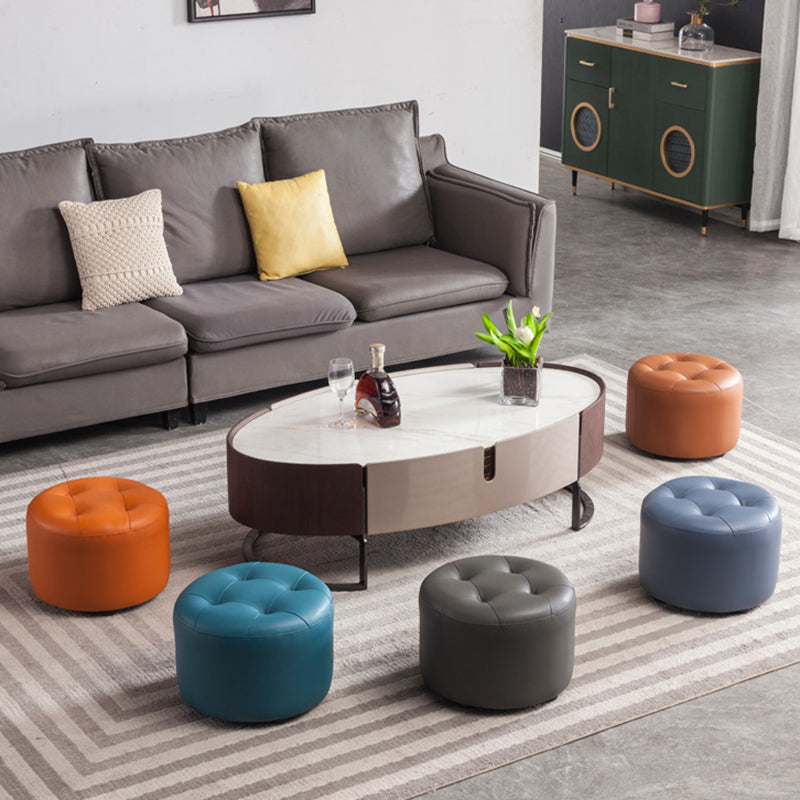 Modern Tufted Ottoman Water Resistant Genuine Leather Round Foot Stool Ottoman Clearhalo 'furn' 'furn_ottomans_poufs' 'Furniture' 'Living Room Furniture' 'Ottomans & Poufs' 'ottomans_poufs' 5851084