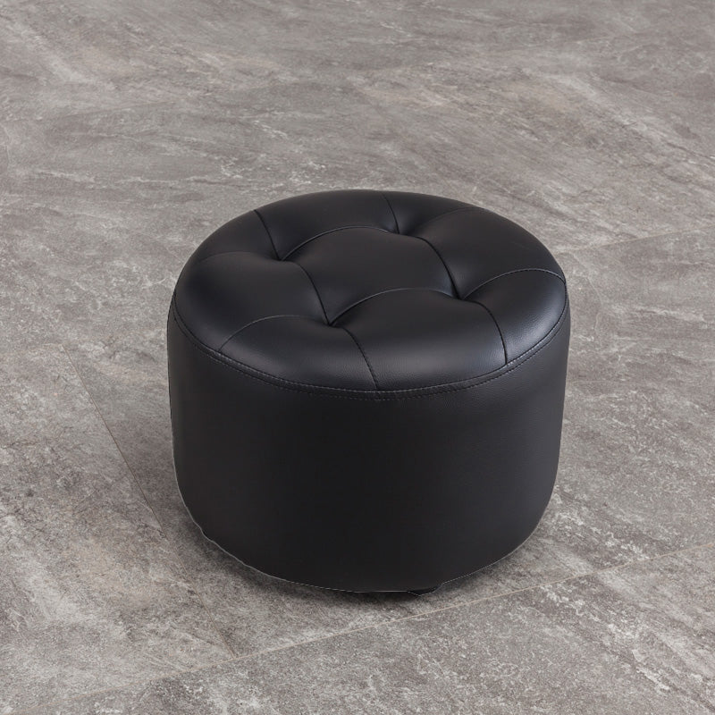 Modern Tufted Ottoman Water Resistant Genuine Leather Round Foot Stool Ottoman Black 1 Piece Clearhalo 'furn' 'furn_ottomans_poufs' 'Furniture' 'Living Room Furniture' 'Ottomans & Poufs' 'ottomans_poufs' 5851085