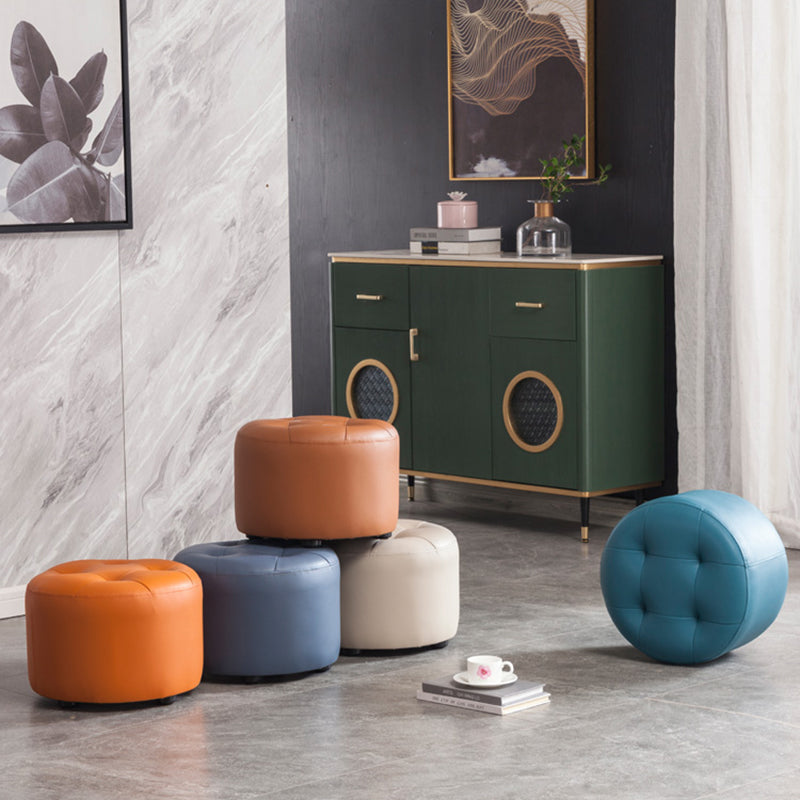 Modern Tufted Ottoman Water Resistant Genuine Leather Round Foot Stool Ottoman Clearhalo 'furn' 'furn_ottomans_poufs' 'Furniture' 'Living Room Furniture' 'Ottomans & Poufs' 'ottomans_poufs' 5851088