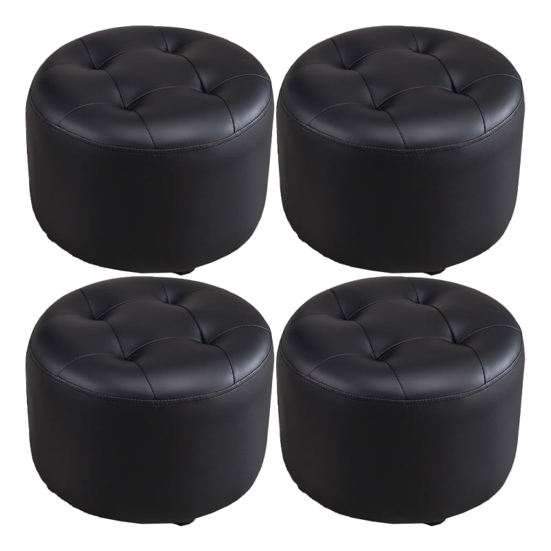 Modern Tufted Ottoman Water Resistant Genuine Leather Round Foot Stool Ottoman Black 4 Piece Set Clearhalo 'furn' 'furn_ottomans_poufs' 'Furniture' 'Living Room Furniture' 'Ottomans & Poufs' 'ottomans_poufs' 5851089