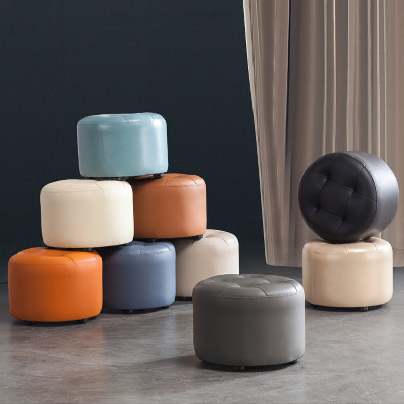 Modern Tufted Ottoman Water Resistant Genuine Leather Round Foot Stool Ottoman Clearhalo 'furn' 'furn_ottomans_poufs' 'Furniture' 'Living Room Furniture' 'Ottomans & Poufs' 'ottomans_poufs' 5851090