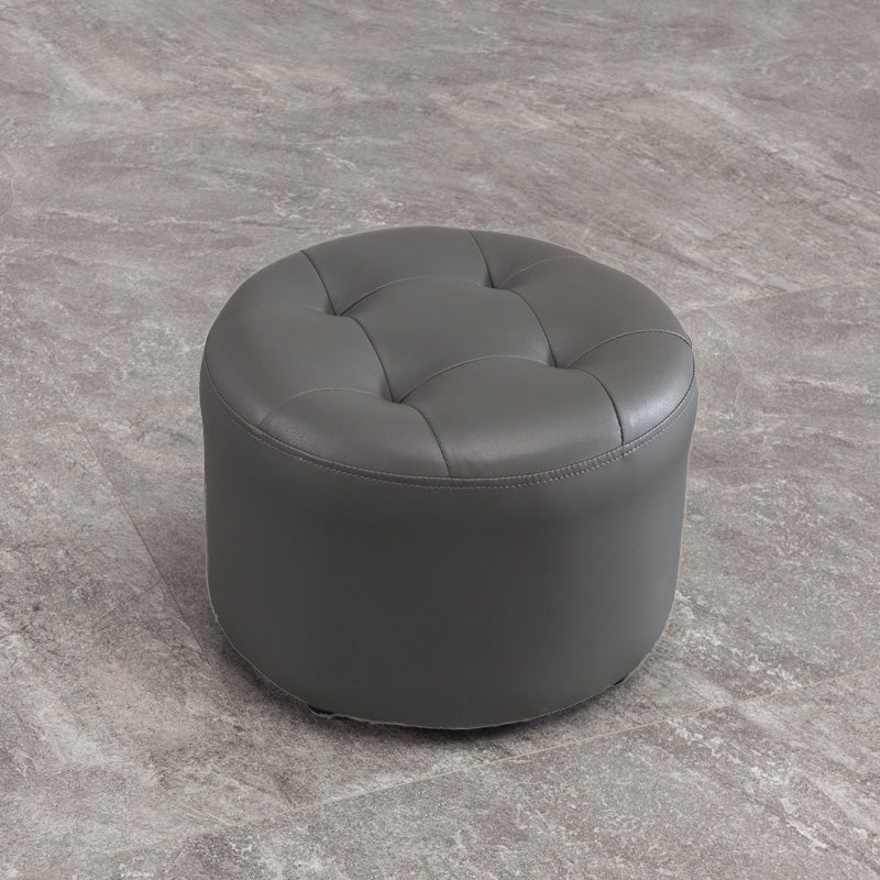 Modern Tufted Ottoman Water Resistant Genuine Leather Round Foot Stool Ottoman Dark Gray 1 Piece Clearhalo 'furn' 'furn_ottomans_poufs' 'Furniture' 'Living Room Furniture' 'Ottomans & Poufs' 'ottomans_poufs' 5851091