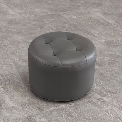 Modern Tufted Ottoman Water Resistant Genuine Leather Round Foot Stool Ottoman Dark Gray 1 Piece Clearhalo 'furn' 'furn_ottomans_poufs' 'Furniture' 'Living Room Furniture' 'Ottomans & Poufs' 'ottomans_poufs' 5851091