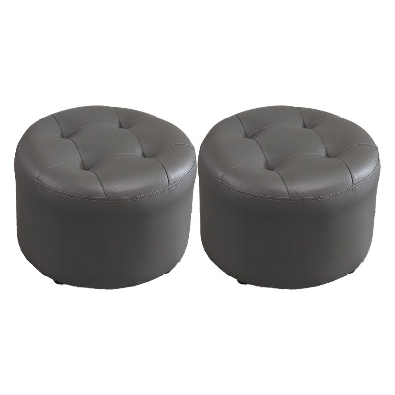 Modern Tufted Ottoman Water Resistant Genuine Leather Round Foot Stool Ottoman Dark Gray 2 Piece Set Clearhalo 'furn' 'furn_ottomans_poufs' 'Furniture' 'Living Room Furniture' 'Ottomans & Poufs' 'ottomans_poufs' 5851092