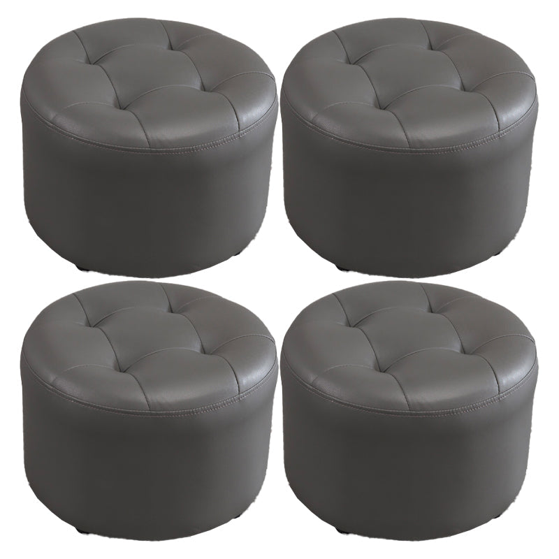 Modern Tufted Ottoman Water Resistant Genuine Leather Round Foot Stool Ottoman Dark Gray 4 Piece Set Clearhalo 'furn' 'furn_ottomans_poufs' 'Furniture' 'Living Room Furniture' 'Ottomans & Poufs' 'ottomans_poufs' 5851095