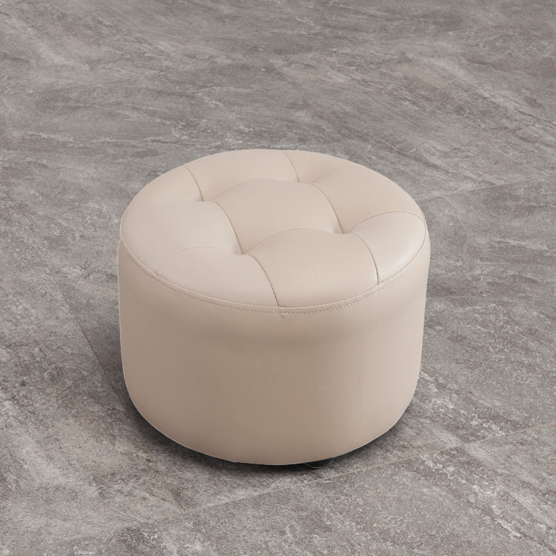 Modern Tufted Ottoman Water Resistant Genuine Leather Round Foot Stool Ottoman Light Gray 1 Piece Clearhalo 'furn' 'furn_ottomans_poufs' 'Furniture' 'Living Room Furniture' 'Ottomans & Poufs' 'ottomans_poufs' 5851096