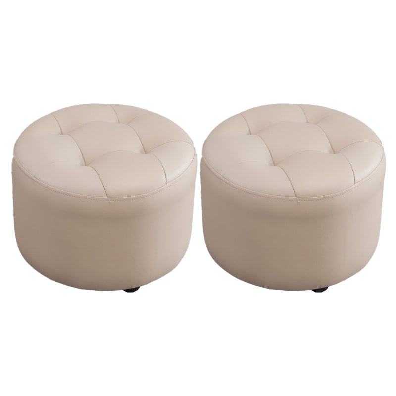 Modern Tufted Ottoman Water Resistant Genuine Leather Round Foot Stool Ottoman Light Gray 2 Piece Set Clearhalo 'furn' 'furn_ottomans_poufs' 'Furniture' 'Living Room Furniture' 'Ottomans & Poufs' 'ottomans_poufs' 5851098