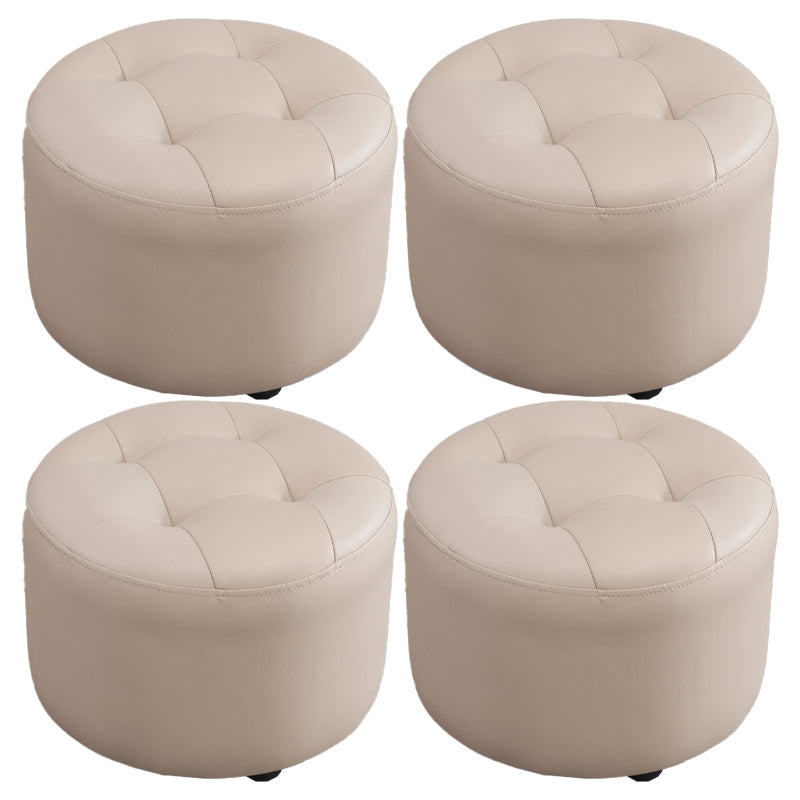 Modern Tufted Ottoman Water Resistant Genuine Leather Round Foot Stool Ottoman Light Gray 4 Piece Set Clearhalo 'furn' 'furn_ottomans_poufs' 'Furniture' 'Living Room Furniture' 'Ottomans & Poufs' 'ottomans_poufs' 5851100