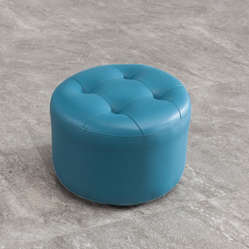 Modern Tufted Ottoman Water Resistant Genuine Leather Round Foot Stool Ottoman Blue 1 Piece Clearhalo 'furn' 'furn_ottomans_poufs' 'Furniture' 'Living Room Furniture' 'Ottomans & Poufs' 'ottomans_poufs' 5851103
