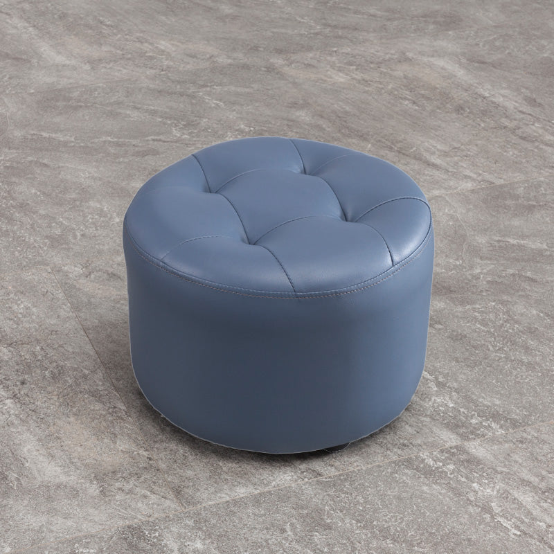 Modern Tufted Ottoman Water Resistant Genuine Leather Round Foot Stool Ottoman Royal Blue 1 Piece Clearhalo 'furn' 'furn_ottomans_poufs' 'Furniture' 'Living Room Furniture' 'Ottomans & Poufs' 'ottomans_poufs' 5851108