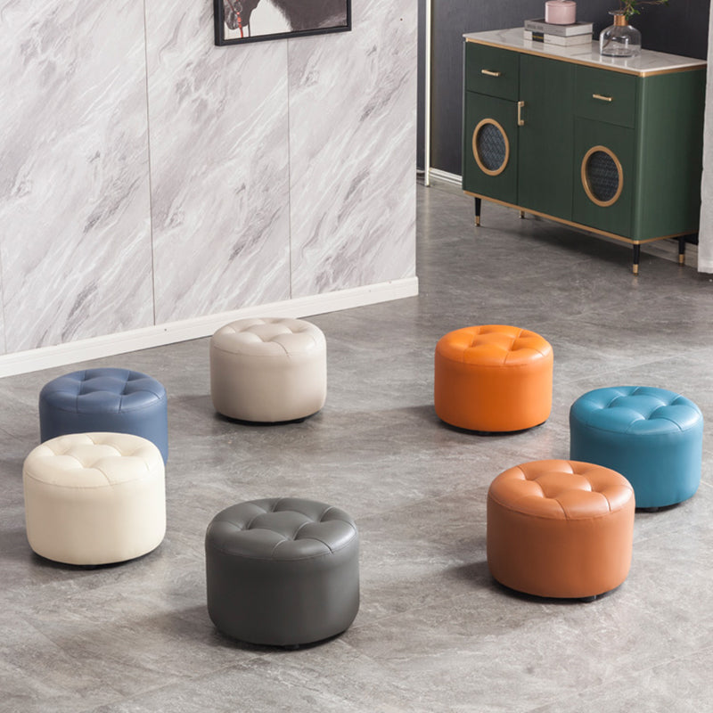 Modern Tufted Ottoman Water Resistant Genuine Leather Round Foot Stool Ottoman Clearhalo 'furn' 'furn_ottomans_poufs' 'Furniture' 'Living Room Furniture' 'Ottomans & Poufs' 'ottomans_poufs' 5851109