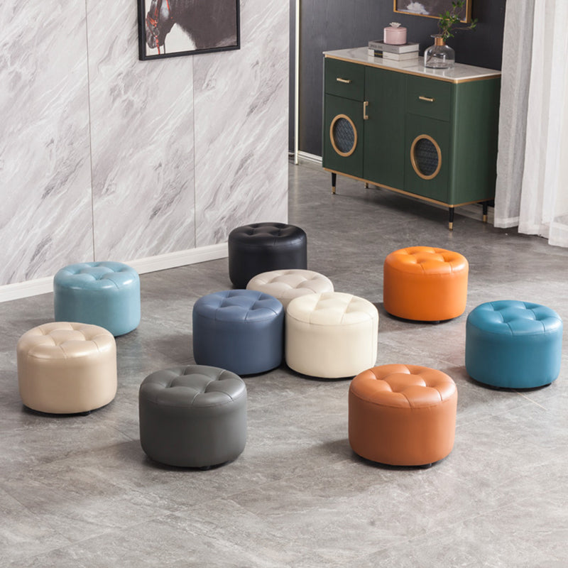 Modern Tufted Ottoman Water Resistant Genuine Leather Round Foot Stool Ottoman Clearhalo 'furn' 'furn_ottomans_poufs' 'Furniture' 'Living Room Furniture' 'Ottomans & Poufs' 'ottomans_poufs' 5851110