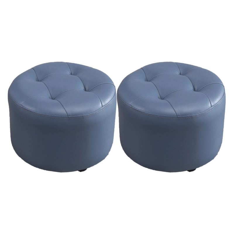Modern Tufted Ottoman Water Resistant Genuine Leather Round Foot Stool Ottoman Royal Blue 2 Piece Set Clearhalo 'furn' 'furn_ottomans_poufs' 'Furniture' 'Living Room Furniture' 'Ottomans & Poufs' 'ottomans_poufs' 5851111