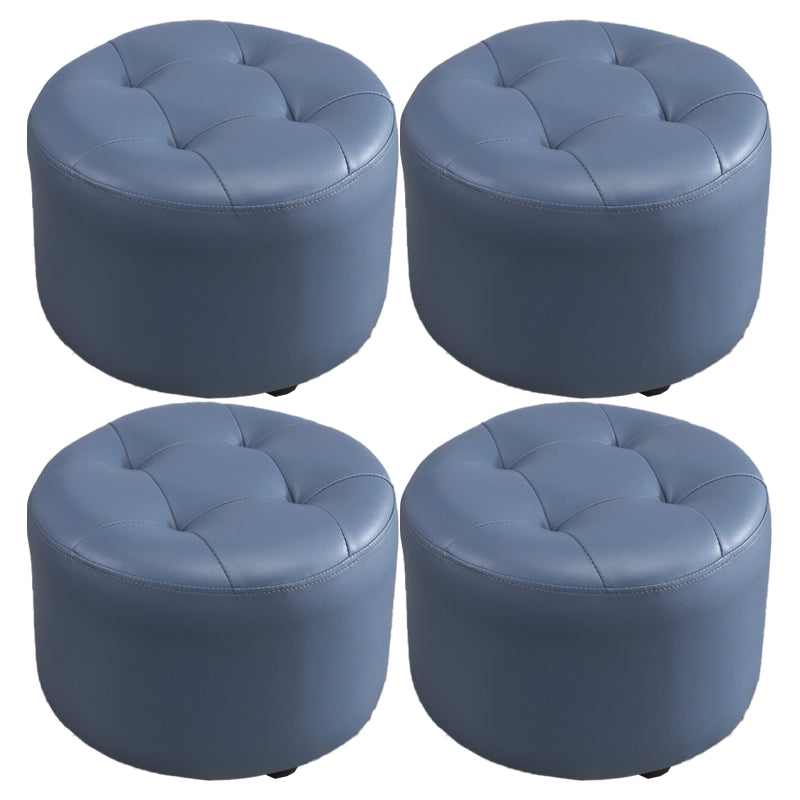 Modern Tufted Ottoman Water Resistant Genuine Leather Round Foot Stool Ottoman Royal Blue 4 Piece Set Clearhalo 'furn' 'furn_ottomans_poufs' 'Furniture' 'Living Room Furniture' 'Ottomans & Poufs' 'ottomans_poufs' 5851113